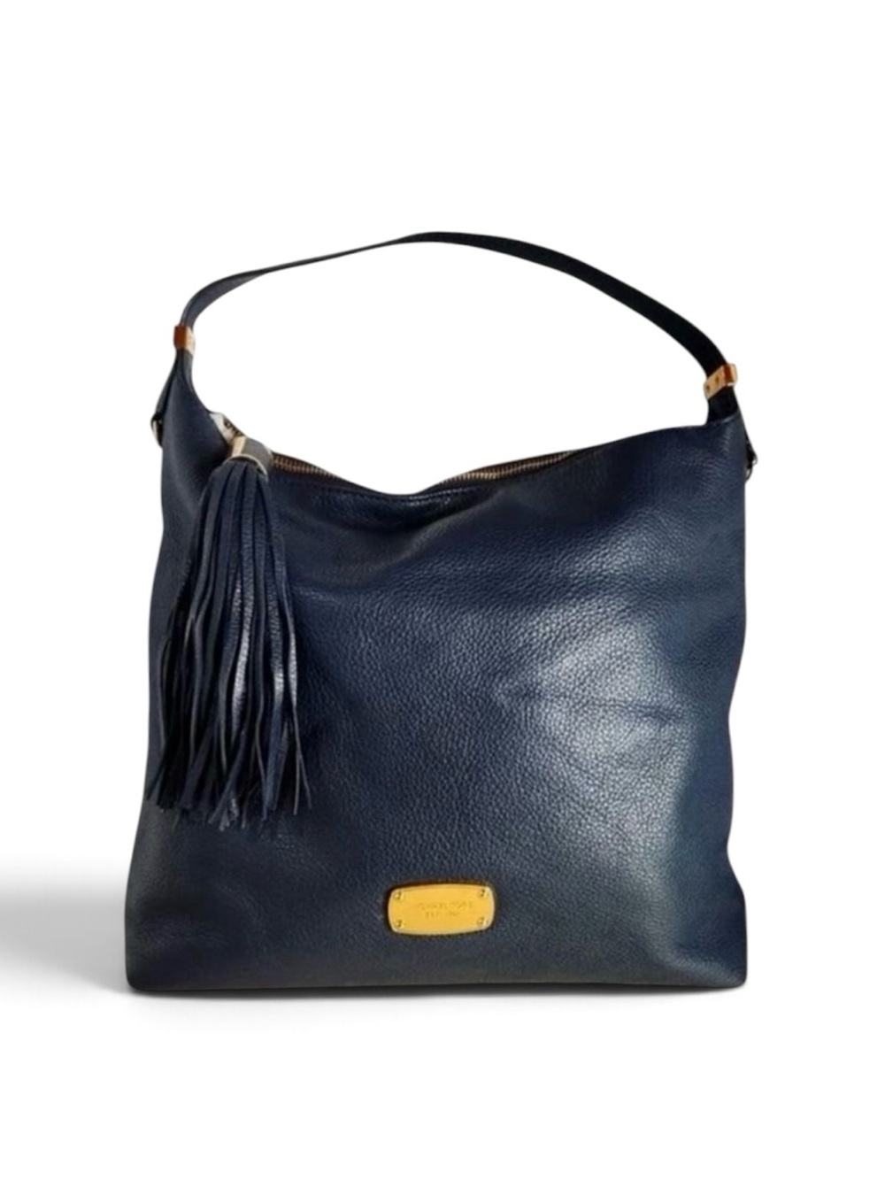 Michael Kors Bedford Large TZ Navy Blue Leather Hobo Bag with Tassel Zipper Pull
